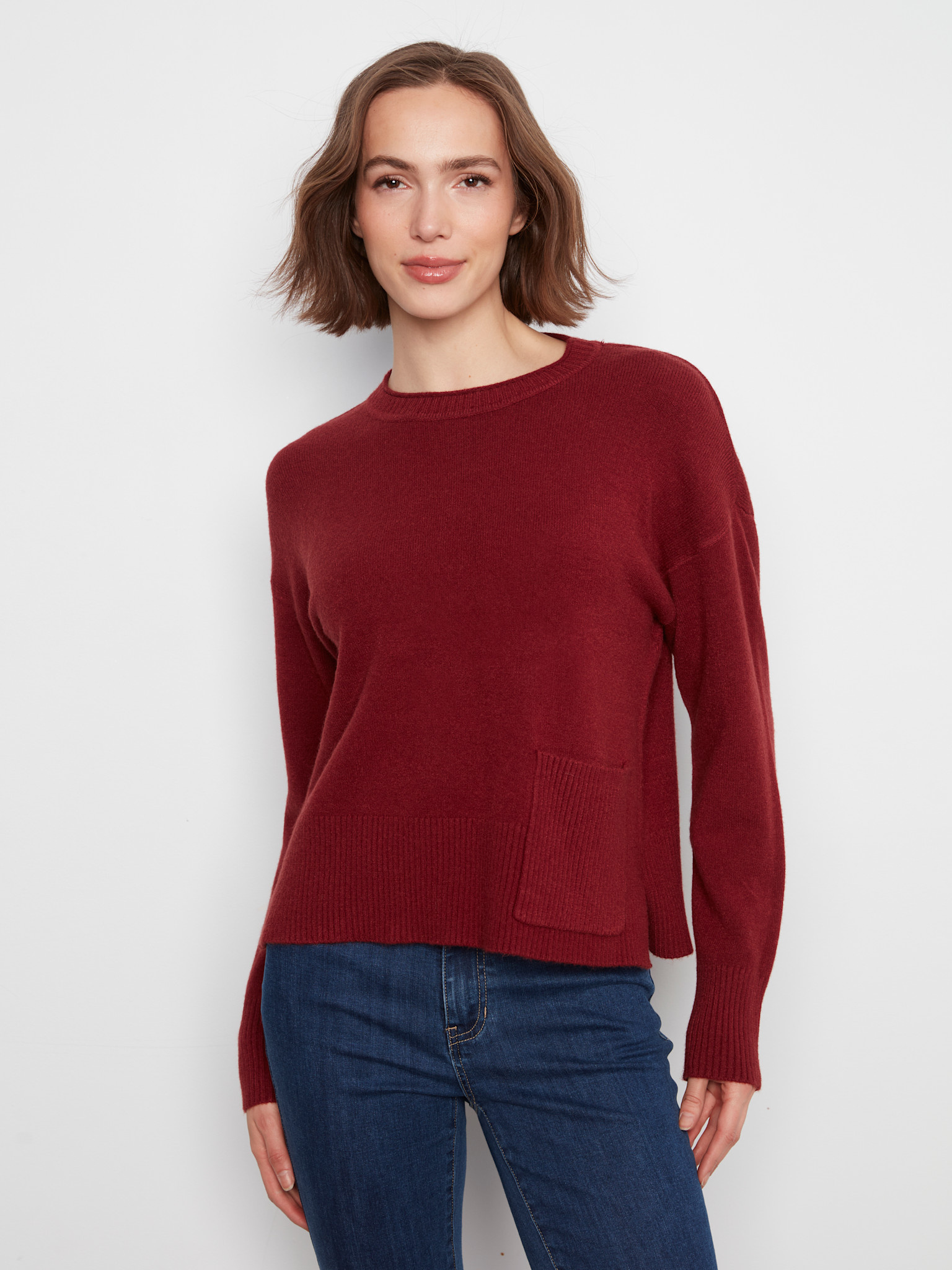 Charlie B Crew Neck Cropped Sweater with Pocket C2052/736A -FW26