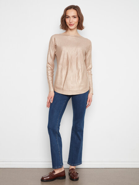Charlie B Long Sleeve Boat Neck Foiled Print Sweater With Pockets And Eyelets Detail At Back C2170A/464A -FW26