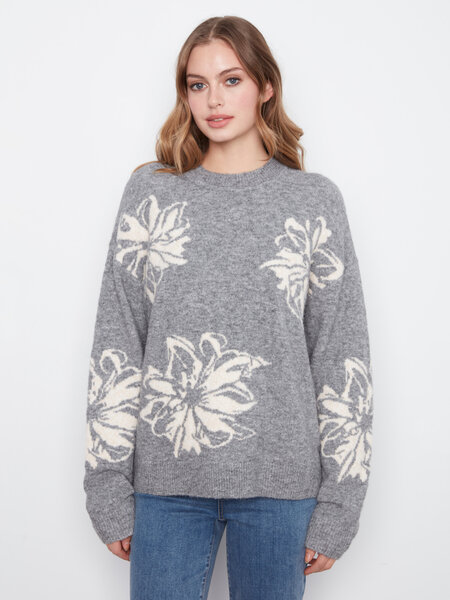 Charlie B Long Sleeve Drop Shoulder Crew Neck Placed Jacquard Sweater C2987/717C -FW26