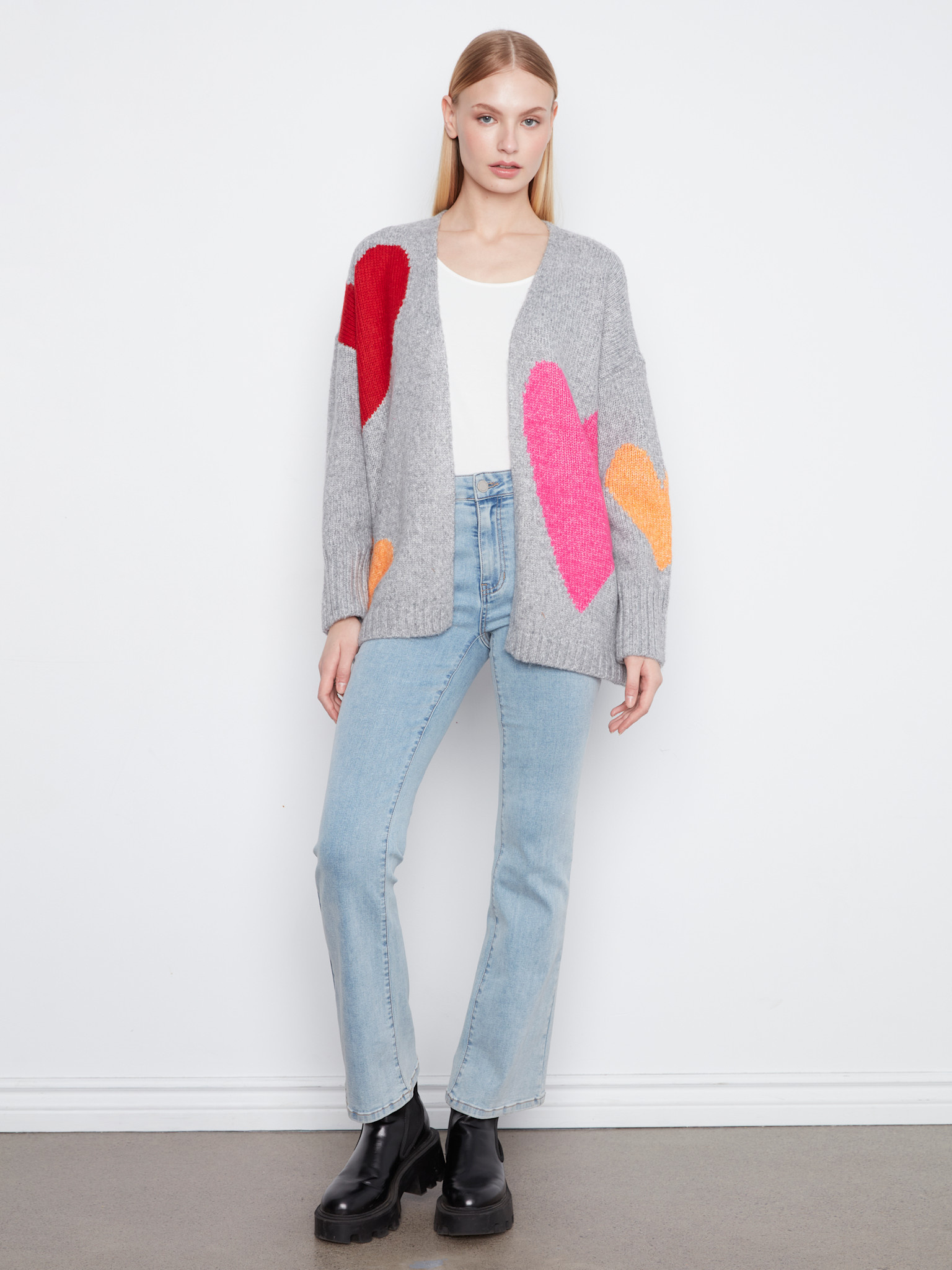 Charlie B Heart Placement Print Cardigan C2168/813C -FW26