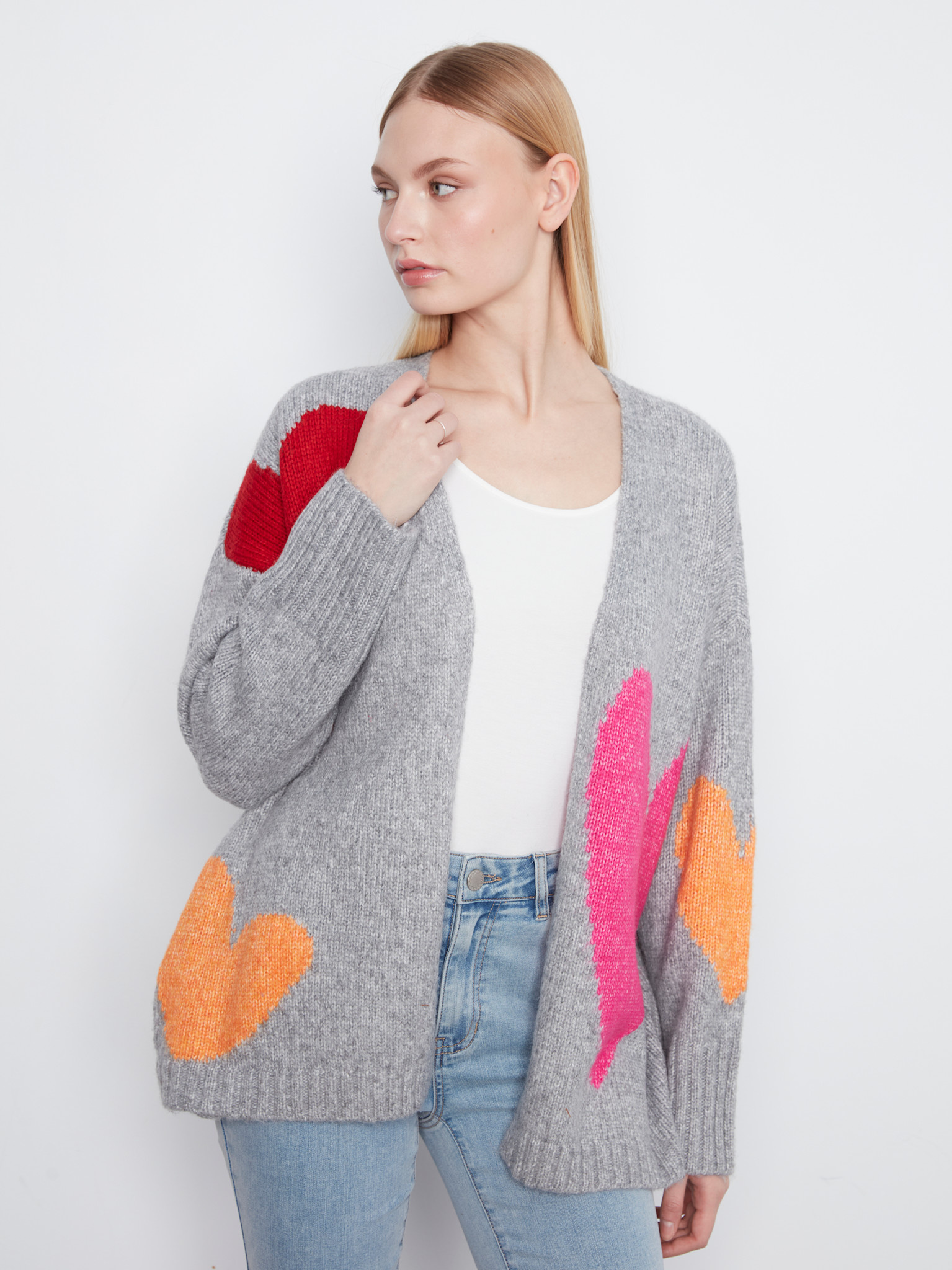 Charlie B Heart Placement Print Cardigan C2168/813C -FW26