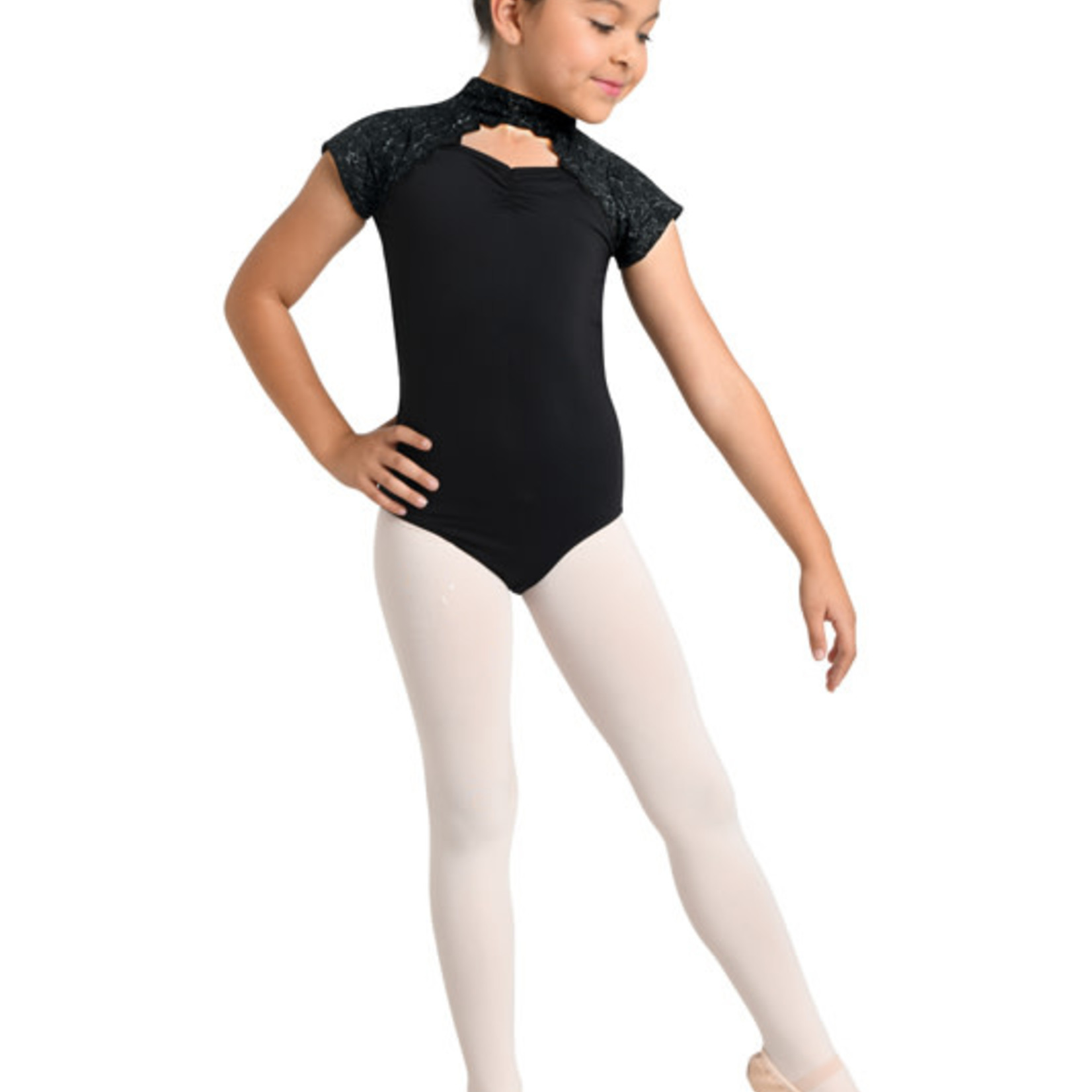 DanzNMotion DanzNMotion 19124C Embroidered Cap Slv Leotard