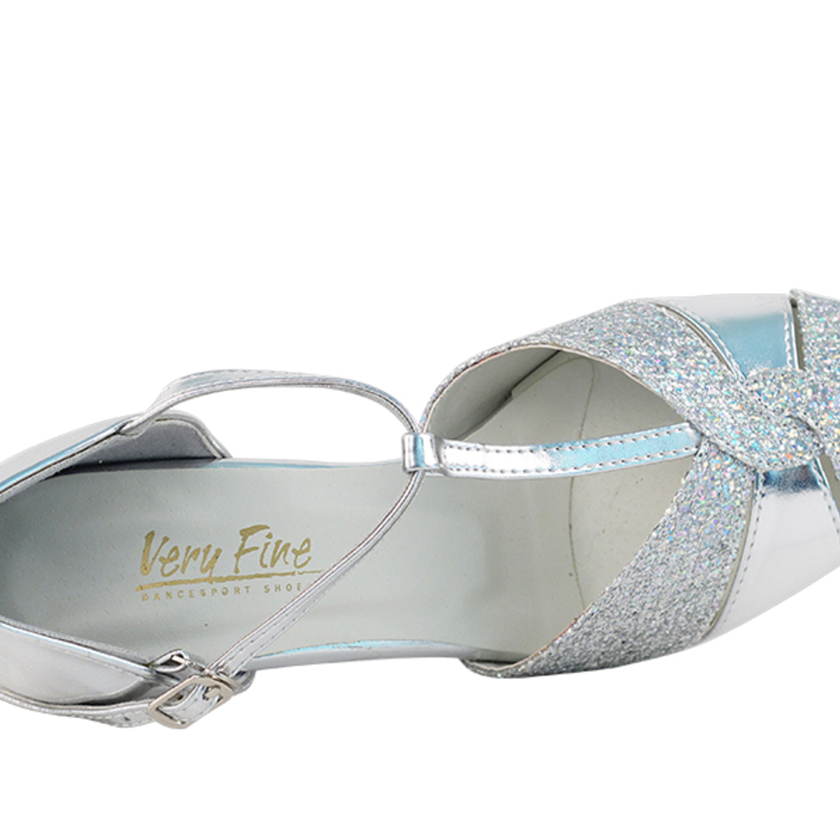 Very Fine Very Fine 6006 2.5" Silver Leather & Sparklenet Ballroom Shoe