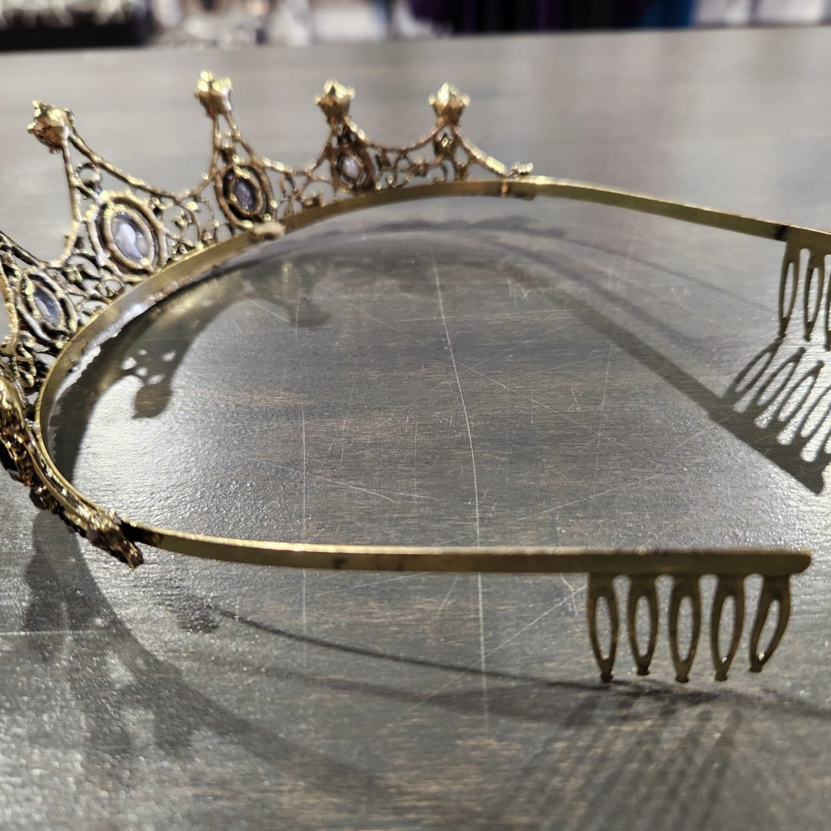 Tiara - Antique Brass Plated Tiara with Red Rhinestones and Combs