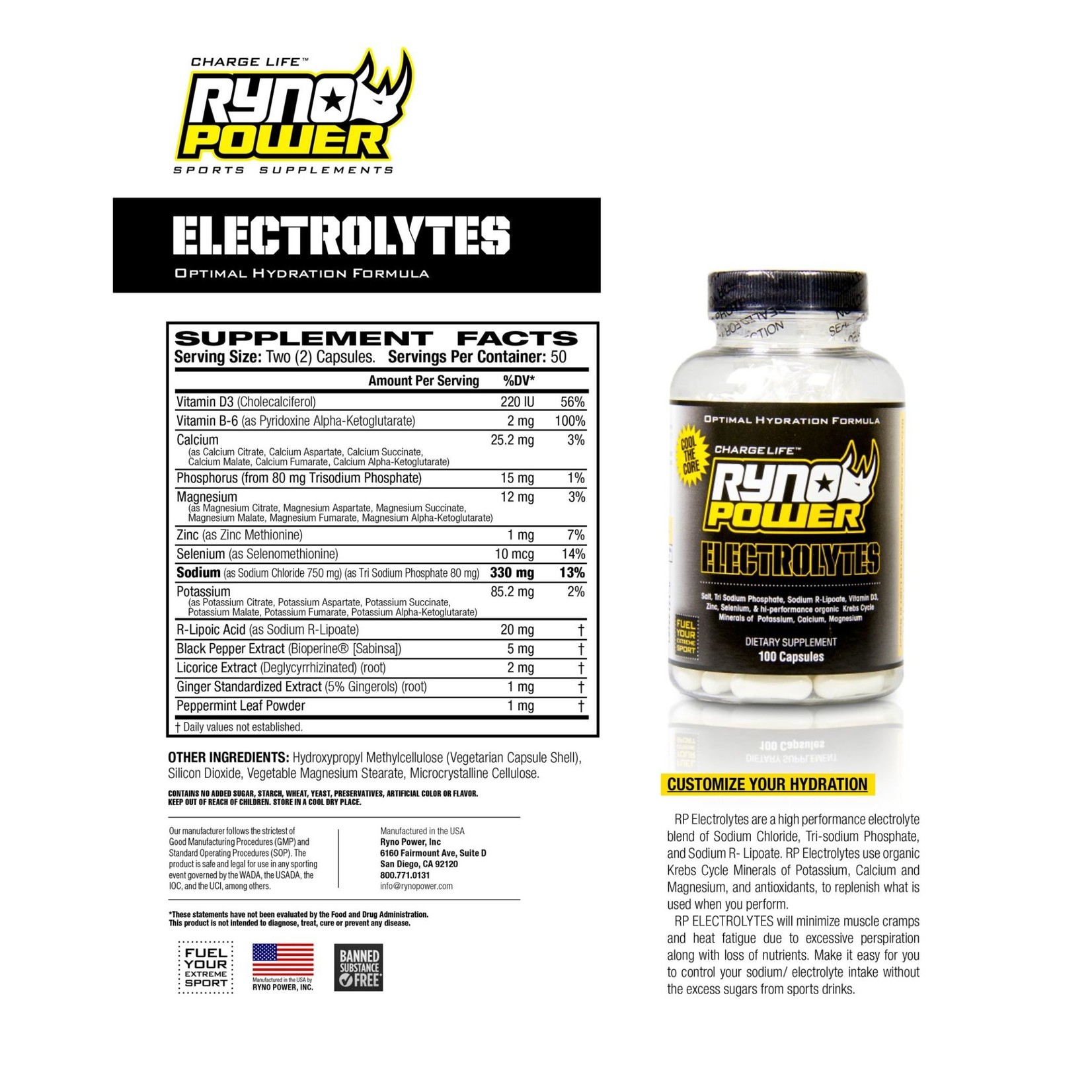 Ryno Power Ryno Power Electrolytes Capsules, 100ct