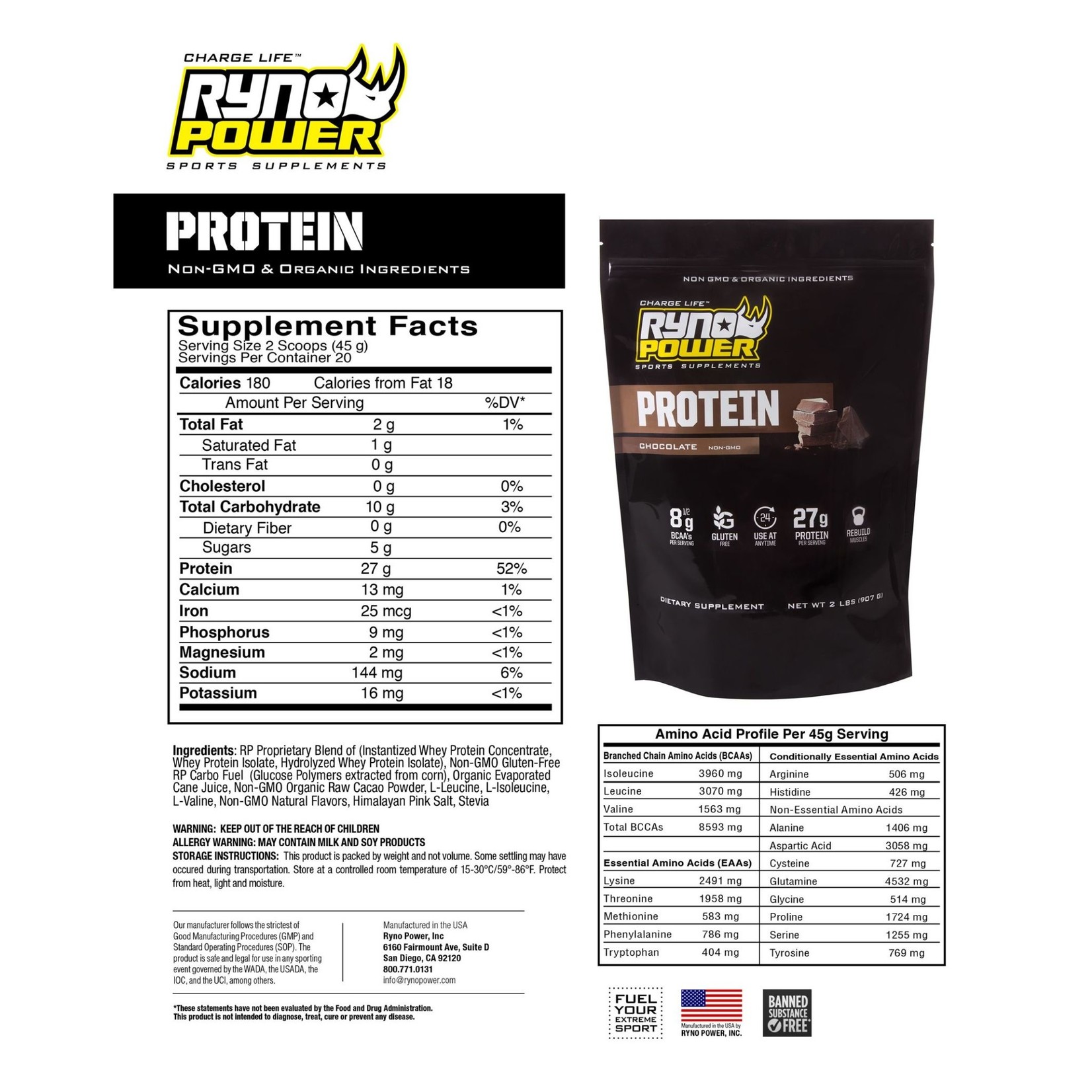 Ryno Power Ryno Power Protein Powder, 1lb - Chocolate