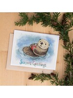 Laurel Mundy CARD - SEASONS GREETINGS - Sea Otter Holiday