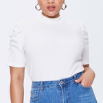 Plus Size Ribbed Puff-Sleeve Top - XXXL