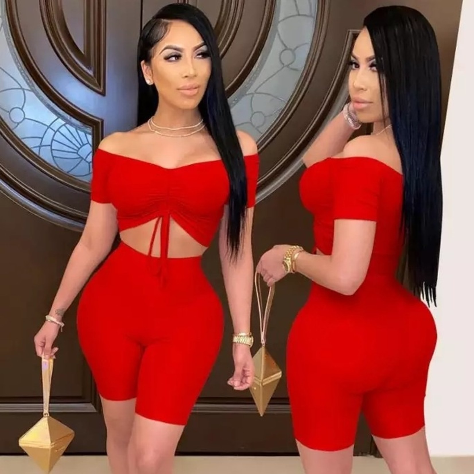 women 2 piece set - crop top & shorts