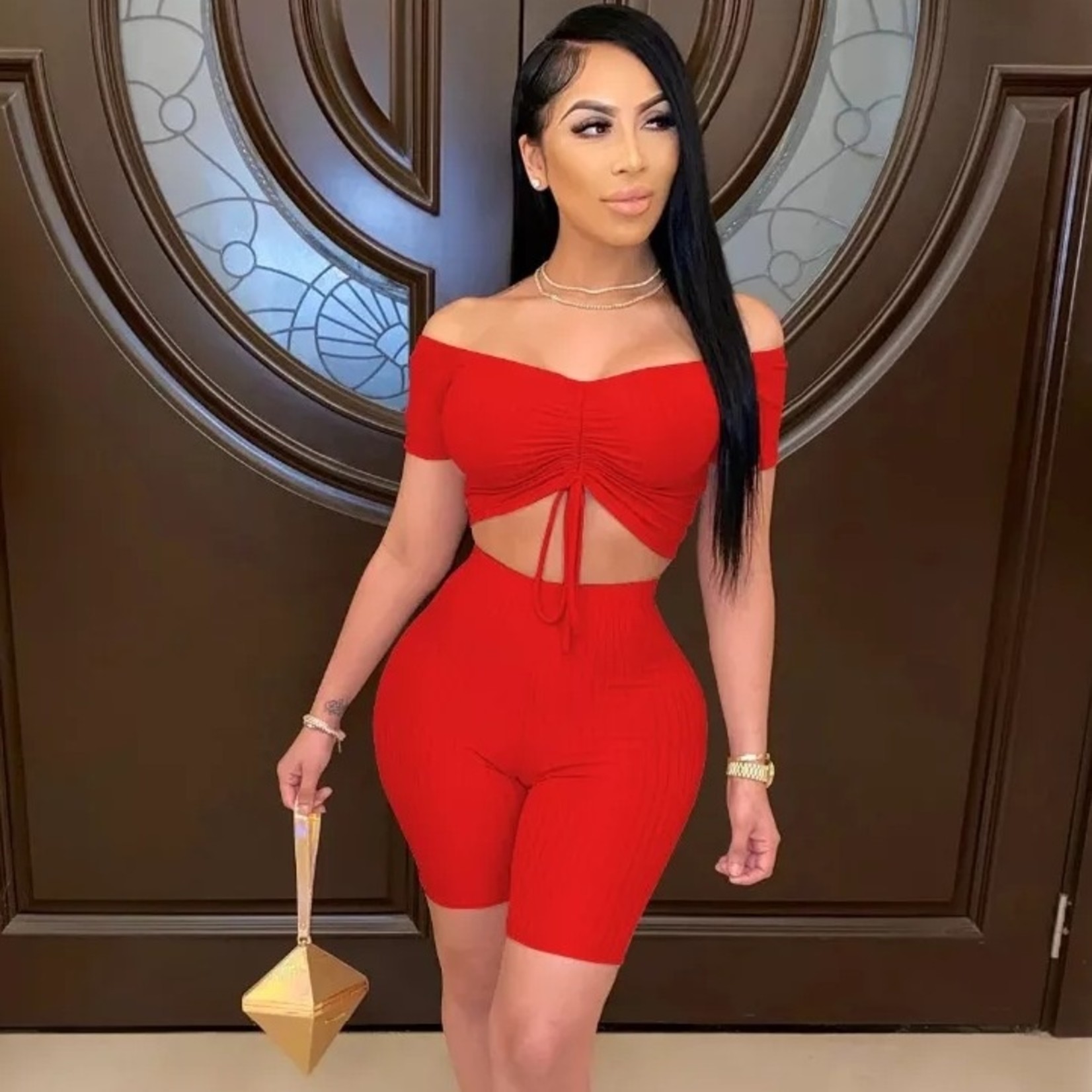 women 2 piece set - crop top & shorts