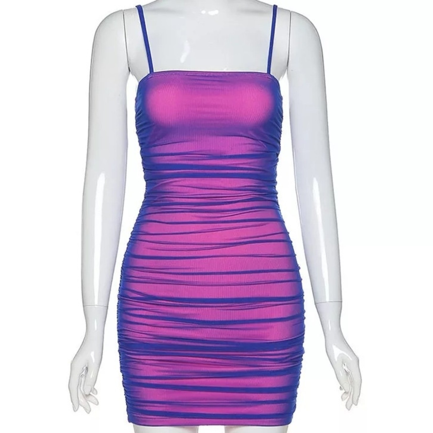Mesh Splicing Ruched Backless Bandage Mini Dress