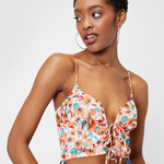 V-Neck Front Tie Floral crop top