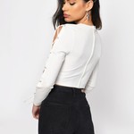Long Sleeve Lace-Up Crop Top - L