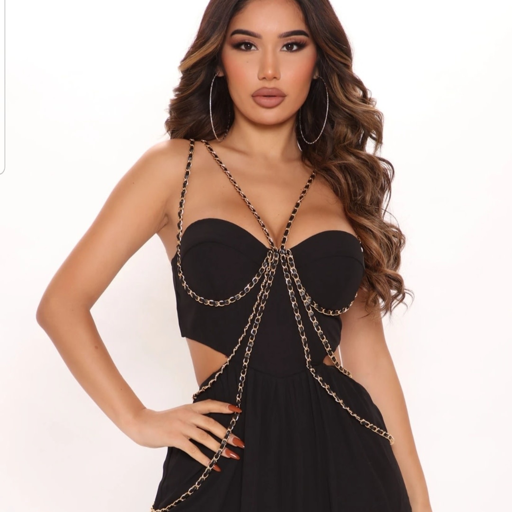 Melrose FNN  Goddess Chiffon Jumpsuit - Black XL
