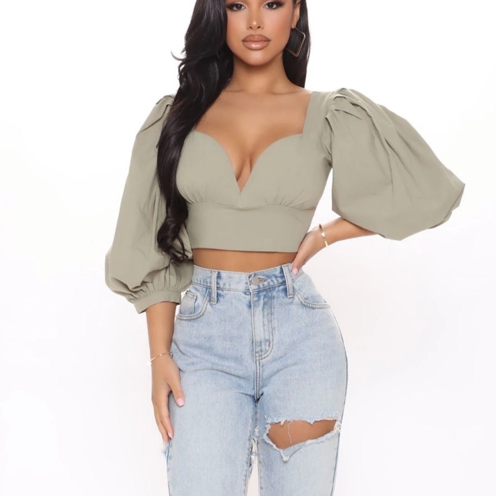 Melrose FNN  Lovers Cove Crop Top - Olive Size: M