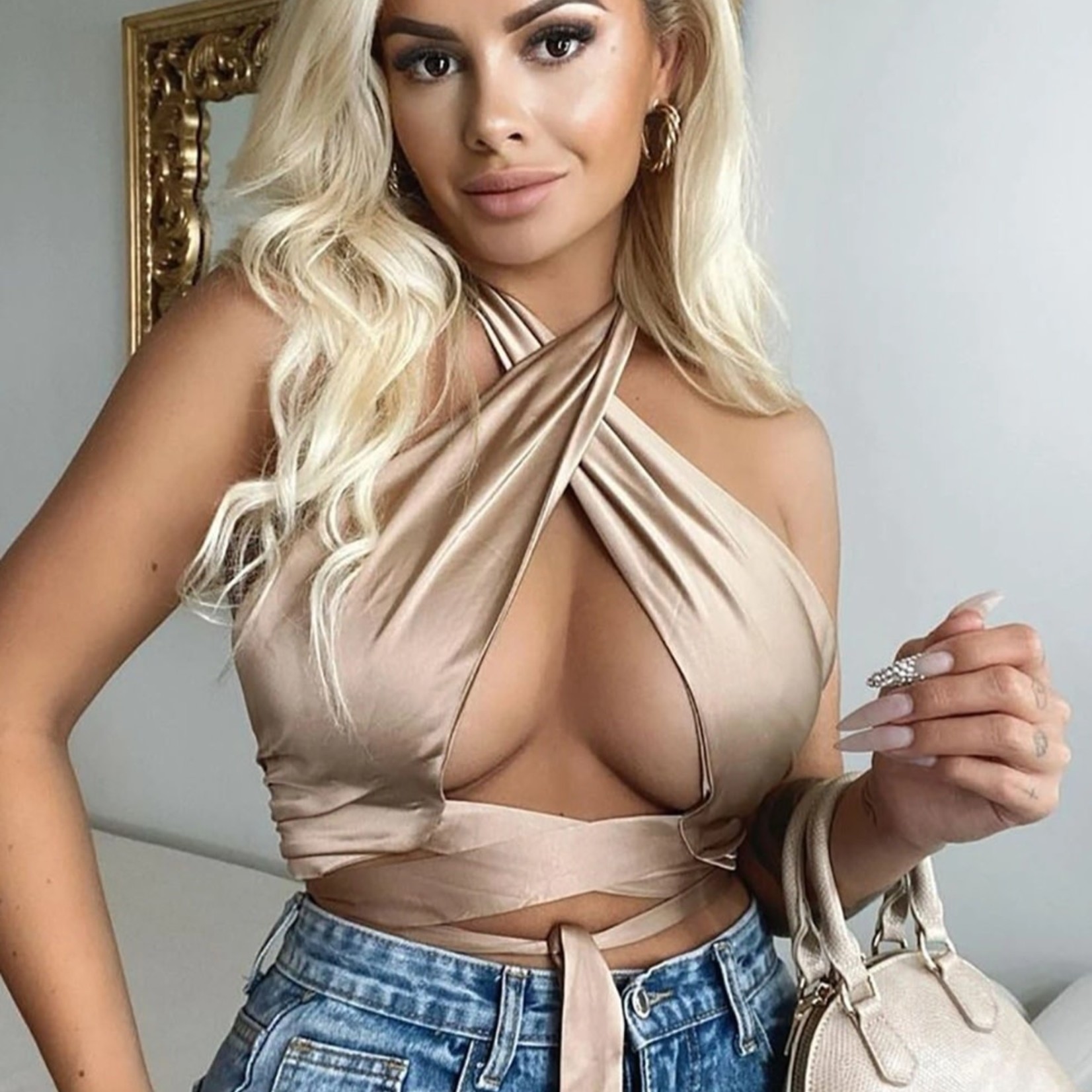 Melrose FNN Sweetheart Crop Top - Taupe Size: L