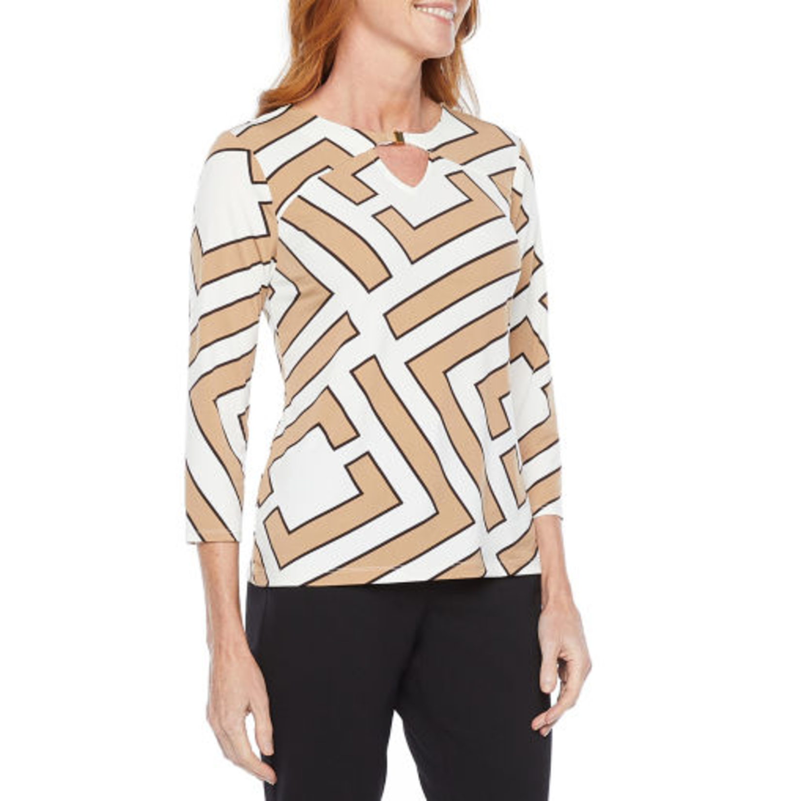 Melrose JPP  Keyhole Neck 3/4 Sleeve Embellished Blouse  Size: X-Large  Color: Crema Logo