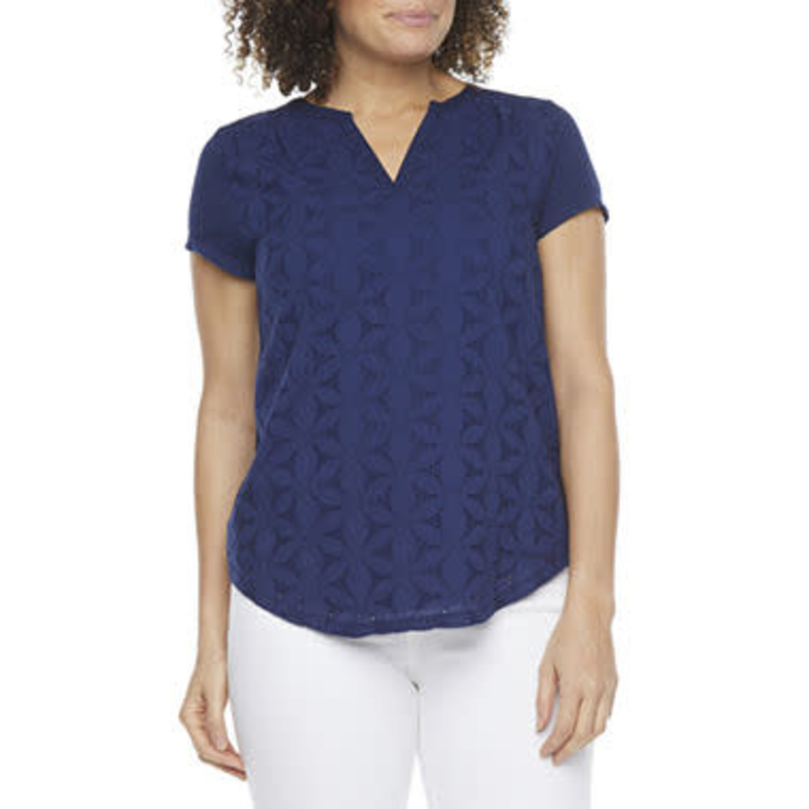 JPP  Split Crew Neck Short Sleeve T-Shirt  Size Range: Petites  Size: Petite X-Small  Color: American Navy