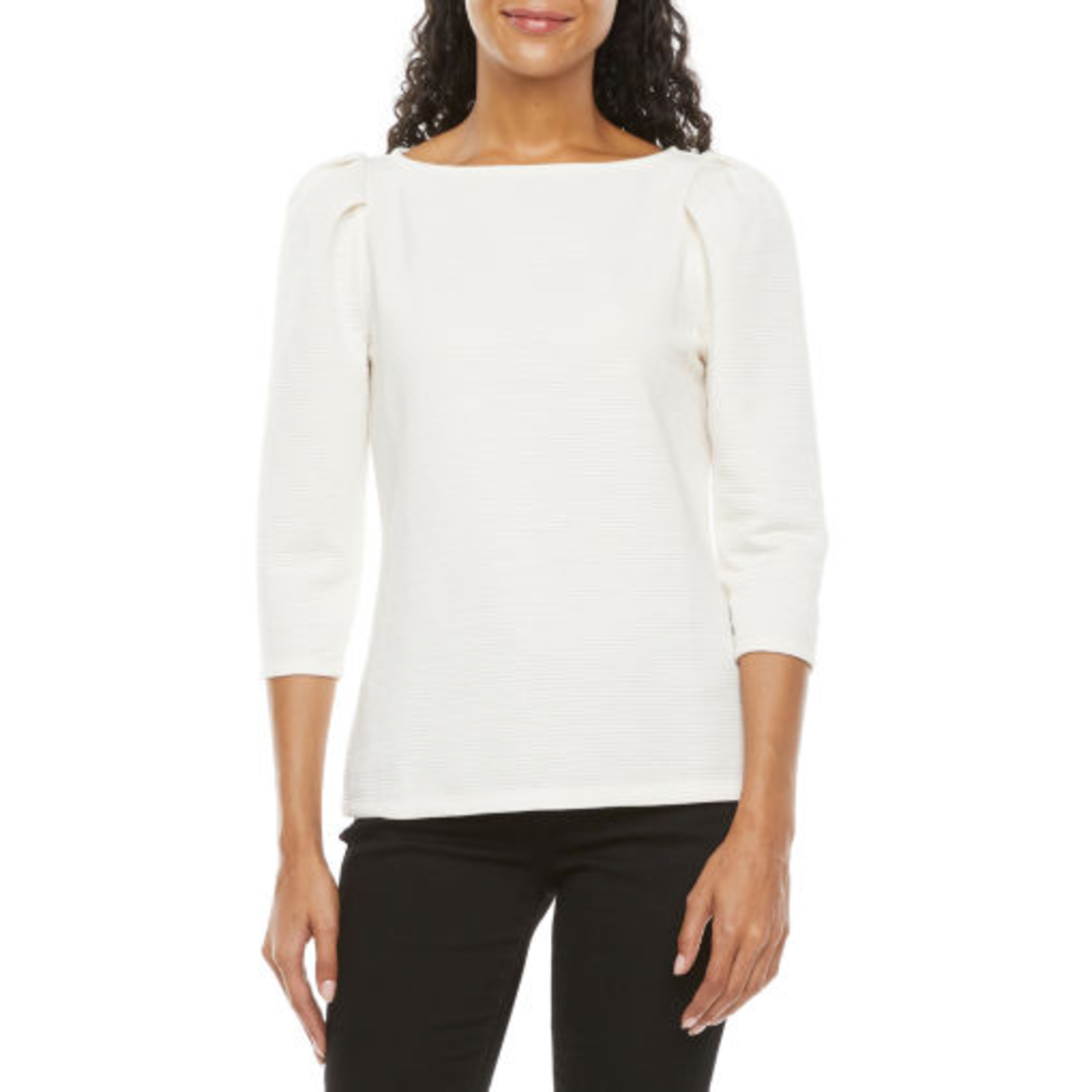 Melrose JPP Boat Neck 3/4 Sleeve Blouse  Color: Whisper White