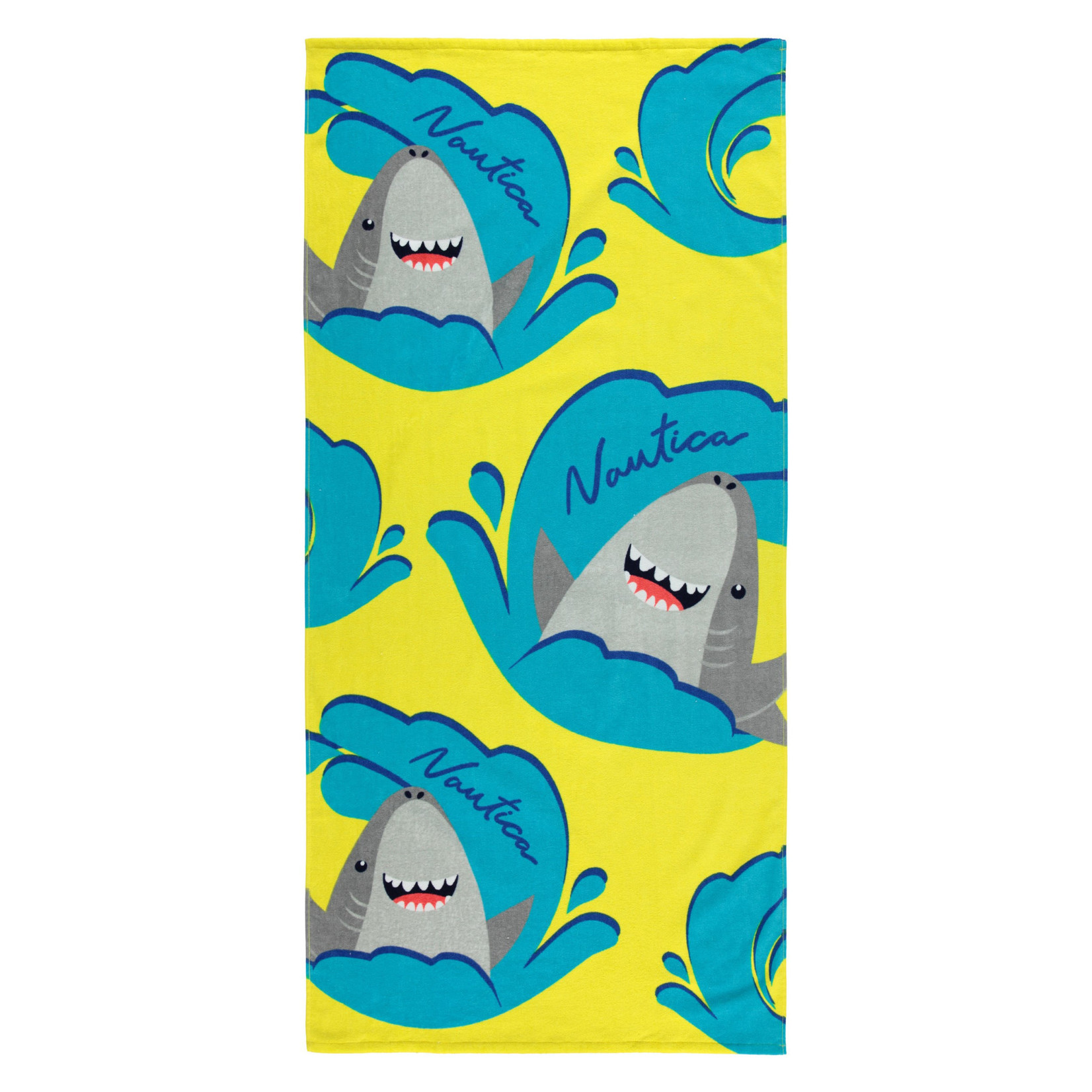 Nauti Shark Wave Beach Towel Color: Blazing Yellow Size: OS