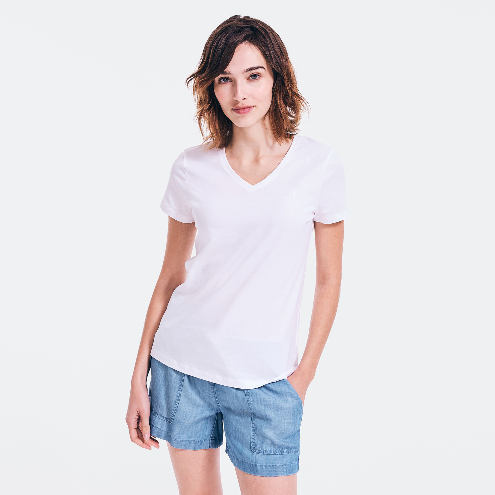 Nauti Women V-Neck T-Shirt Color: Bright White