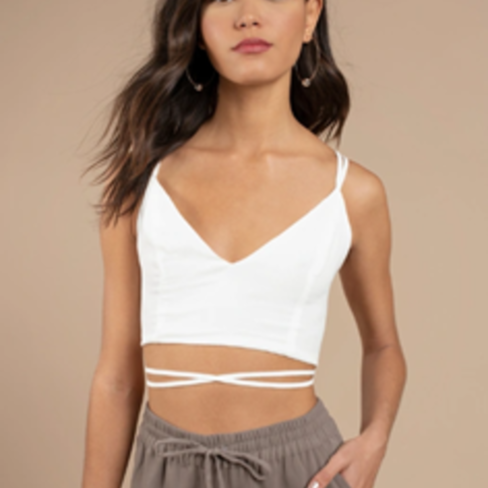 TBB - 	Maggie Strappy Wrap Crop Top  L / Ivory