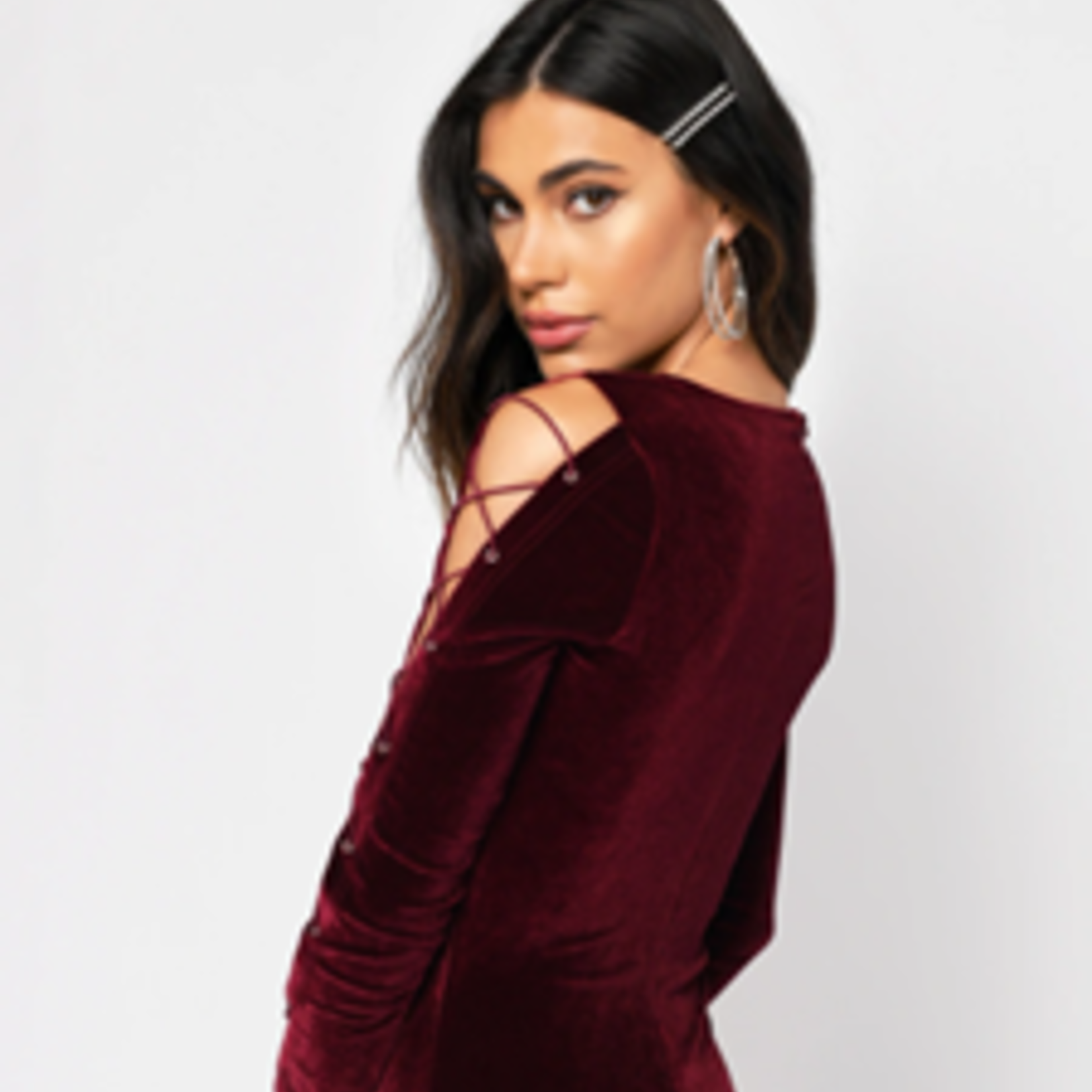 Melrose TBB  Lace Up To It Velvet Dress  M / Wine