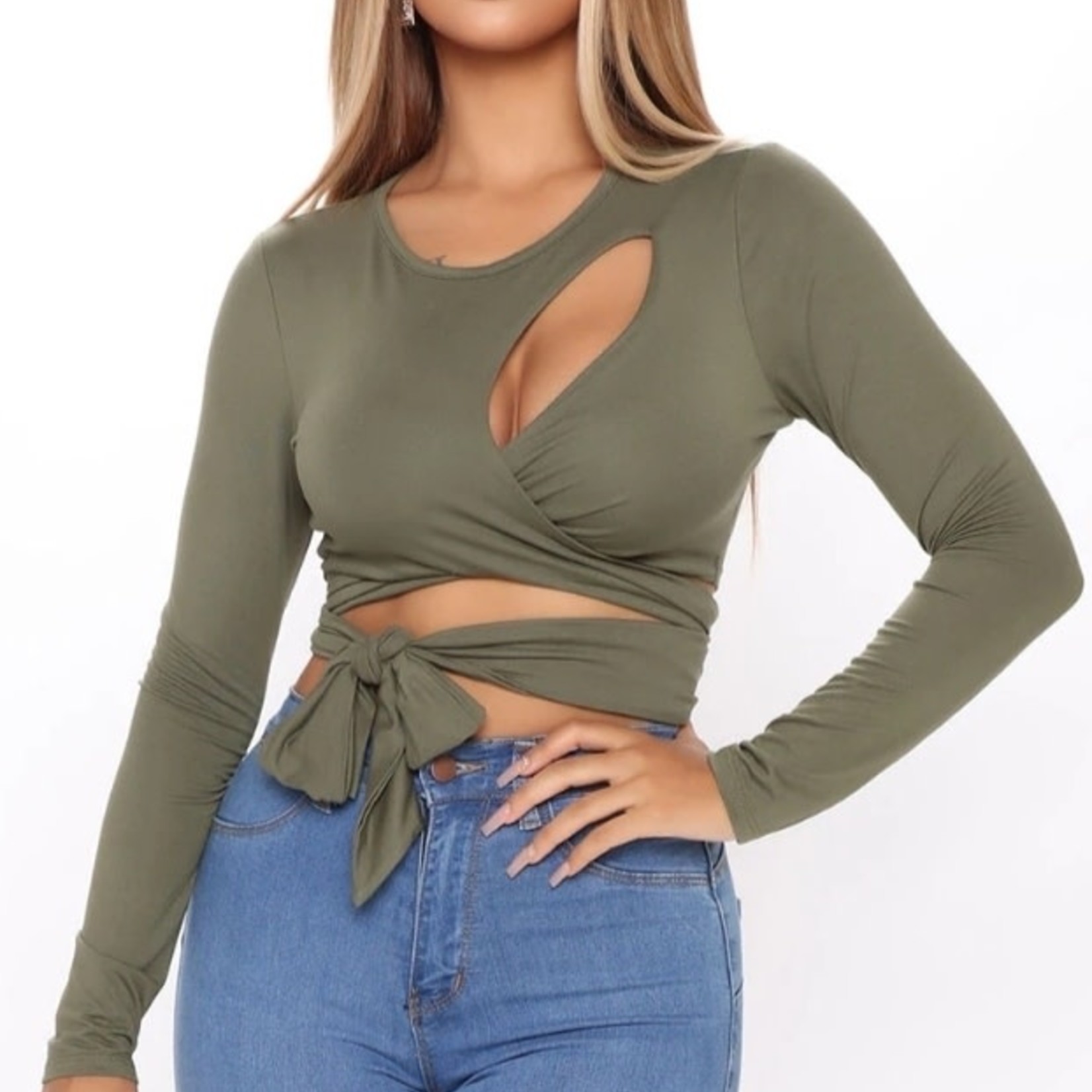 1207 | Cut-Out Tie Top - Olive Size: S