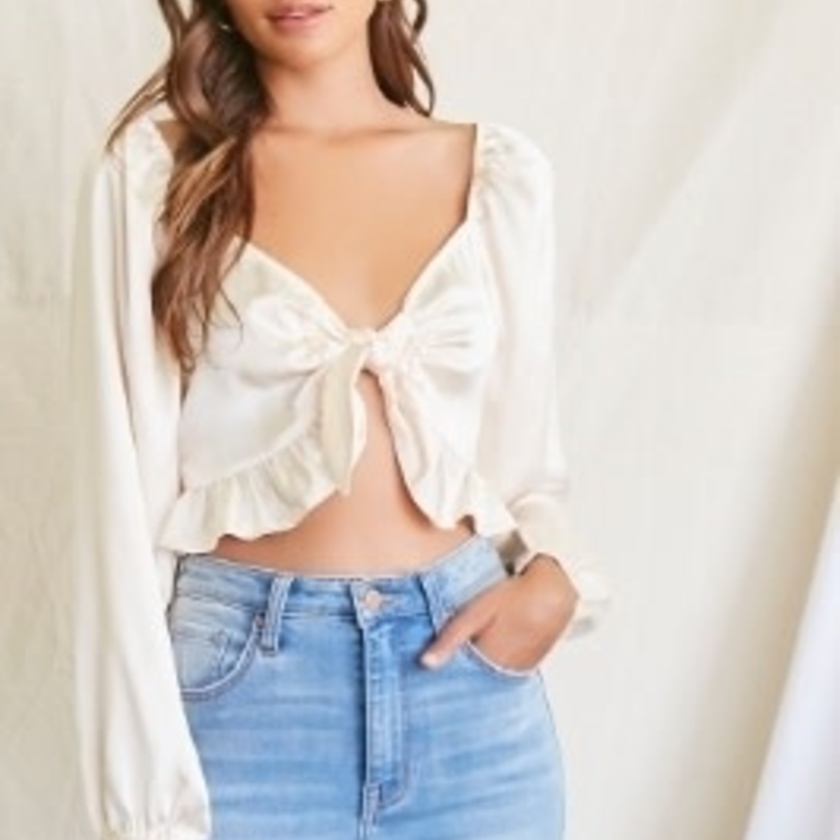 21 - Satin Bow-Front Top M/CHAMPAGNE