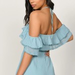 TBB - IVY BLUE OFF SHOULDER RUFFLE ROMPER