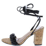 WFS - Braided Open Toe Ankle Wrap Cork Heel - 8 / Black
