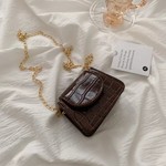 Mini PU Leather Crocodile Pattern Chain Shoulder Bag - brown