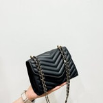 709 EIN - Mini Quilted Pattern Flap Chain Square Bag - Black