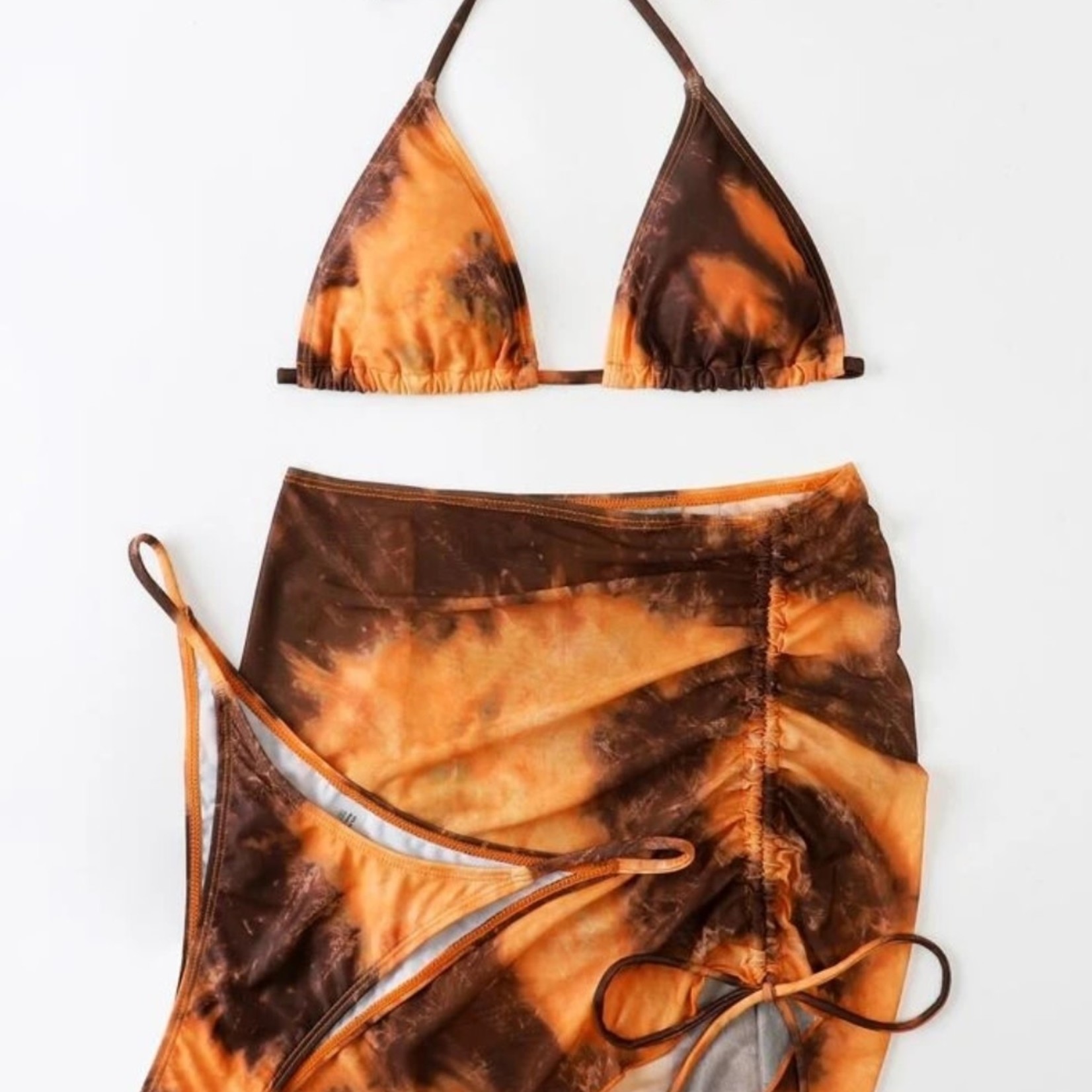 722 - SXY Tie Dye Halter Triangle Bikini Swimsuit With Beach Skirt - Multicolor 8/10
