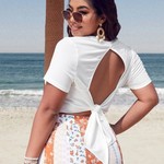 722 - EIN Plus Cut Out Tie Back Crop Tee - White / 18