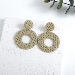 108 - Floral Leaf Pattern Polymer Clay Drop Earrings - Double Oval Tan