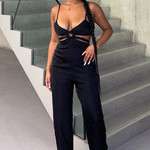 1207 - FFN Step It Up Satin Jumpsuit - Black