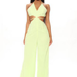 1207 - FFN "Beach Views Chiffon Jumpsuit - Lime	  Size: XL"