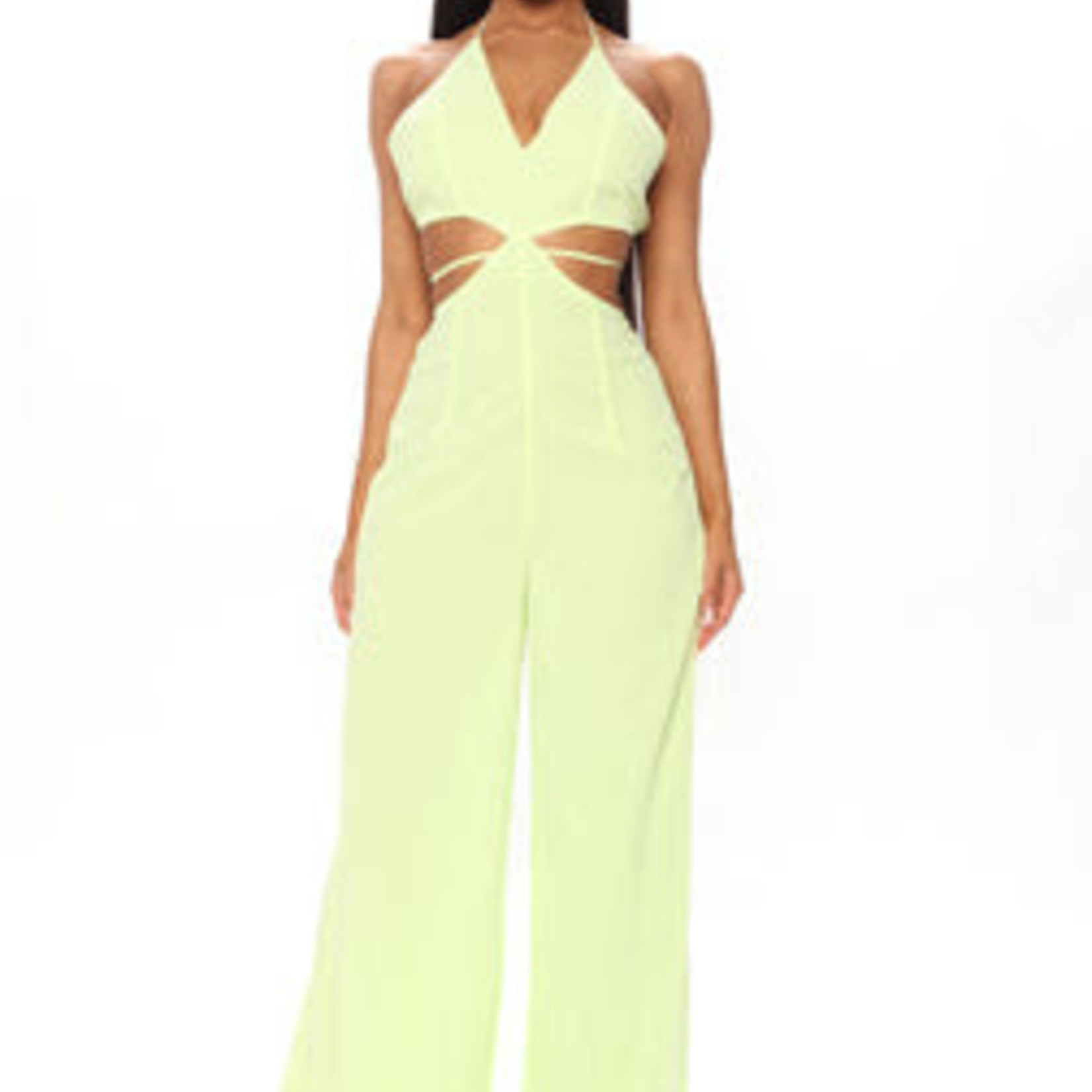 1207 - FFN "Beach Views Chiffon Jumpsuit - Lime	  Size: XL"