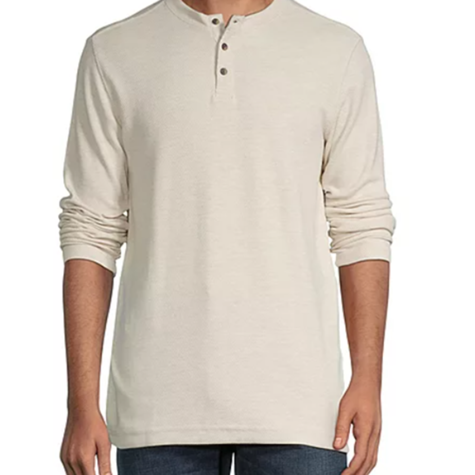 0109 - JPP | St Johns Bay | Waffle Men's Henley Neck Long Sleeve Classic Fit Thermal Top - Color: Oatmeal Htr"