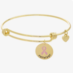 0109 - JPP| Breast Cancer Awareness 14K GOLD - 7 Inch Semisolid Link Round Bangle Bracelet