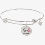 0109 - JPP| Breast Cancer Awareness PURE SILVER - 7 Inch Semisolid Link Round Bangle Bracelet