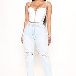 QQ - FFN | Broke Your Heart Distressed Slim Mom Jeans - Light Blue Wash
