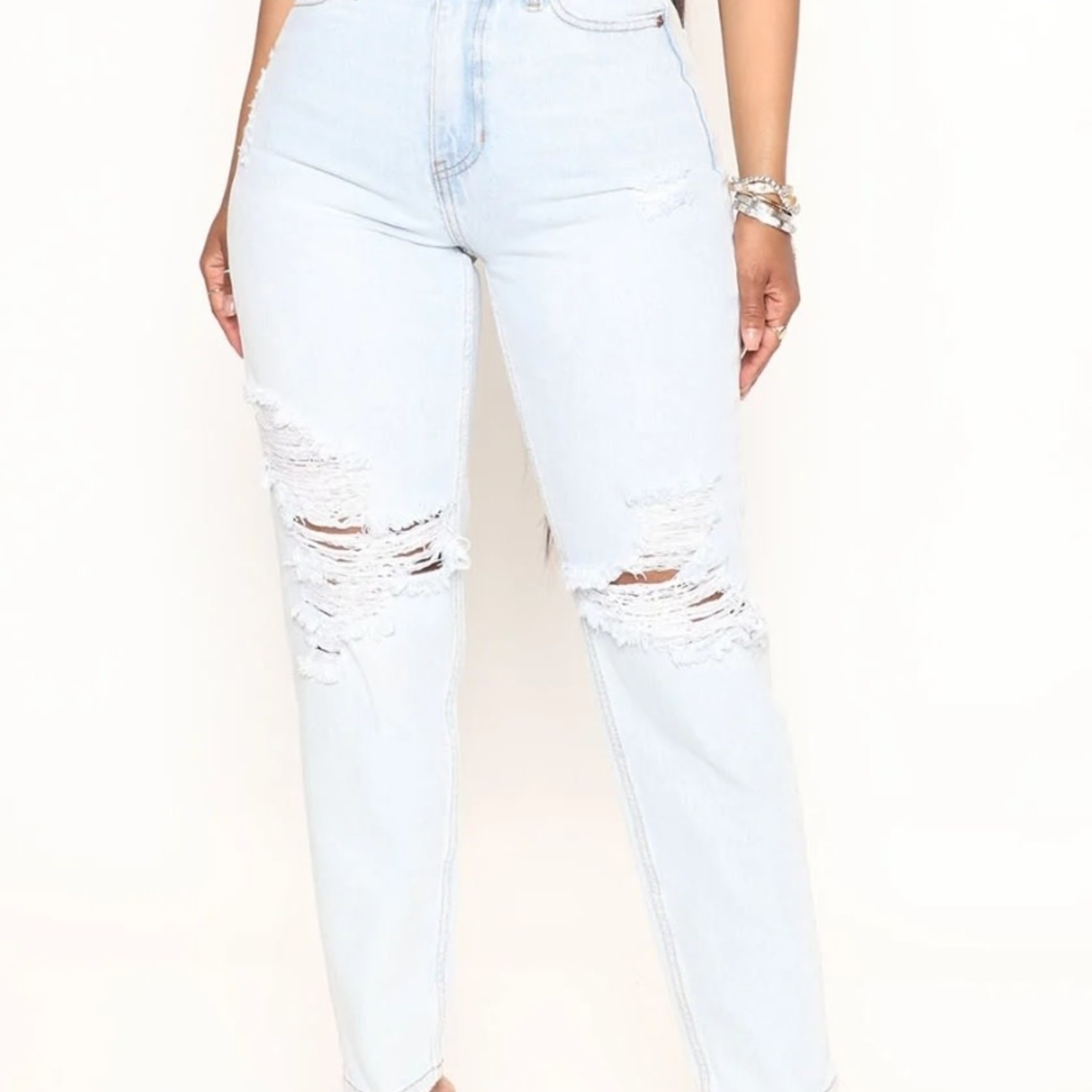 QQ - FFN | Broke Your Heart Distressed Slim Mom Jeans - Light Blue Wash