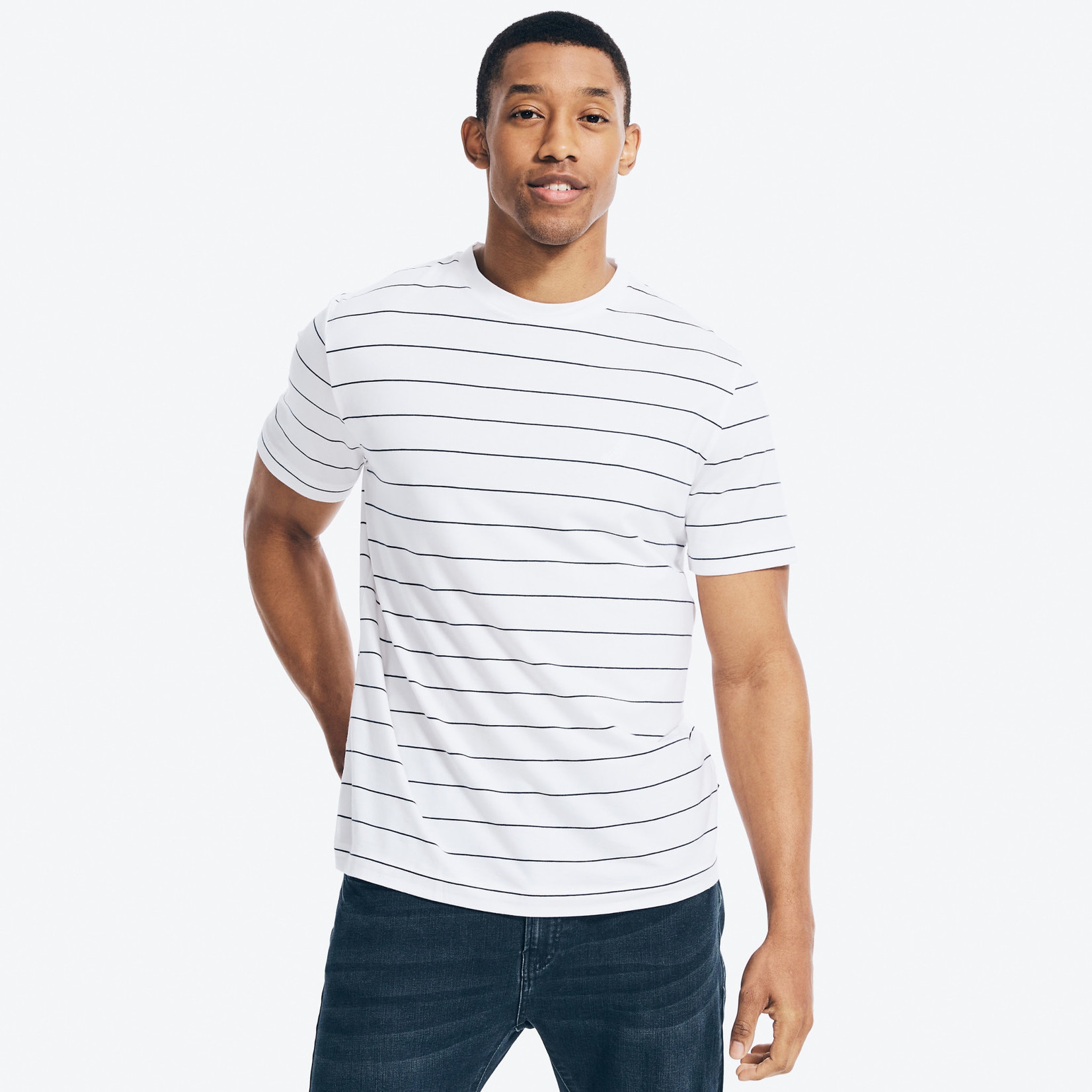 NAUTI CREWNECK T-SHIRT - STRIPED  Color: Bright White