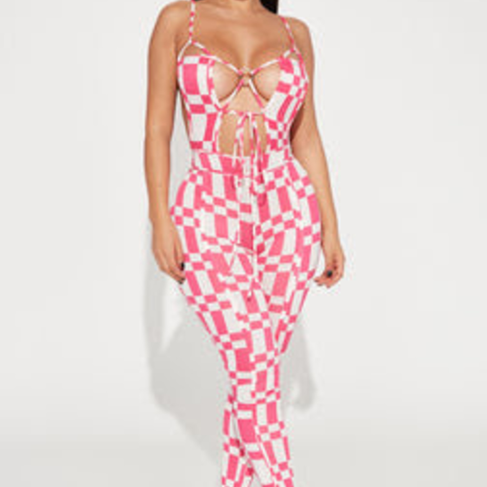 0324 | FFN - Fit Check Jumpsuit - White/Pink  - Size: S
