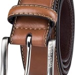 0321 | ANN  - Tommy Hilfiger Men's Leather Stitch Belt (Engraved Logo) Brown