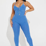0601 | FFN - Miranda Mineral Wash Rib Jumpsuit - Blue - Size: XL