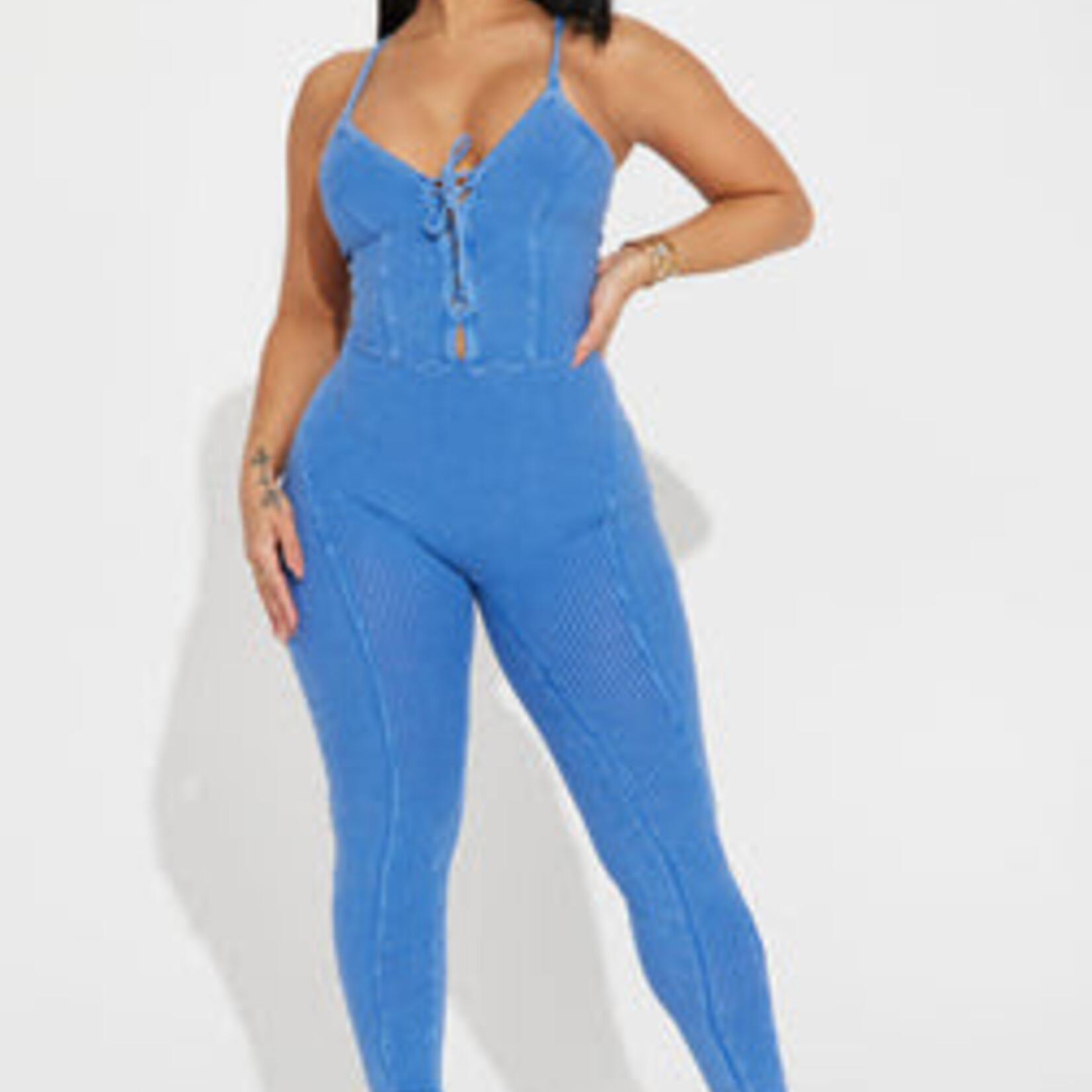 0601 | FFN - Miranda Mineral Wash Rib Jumpsuit - Blue - Size: XL