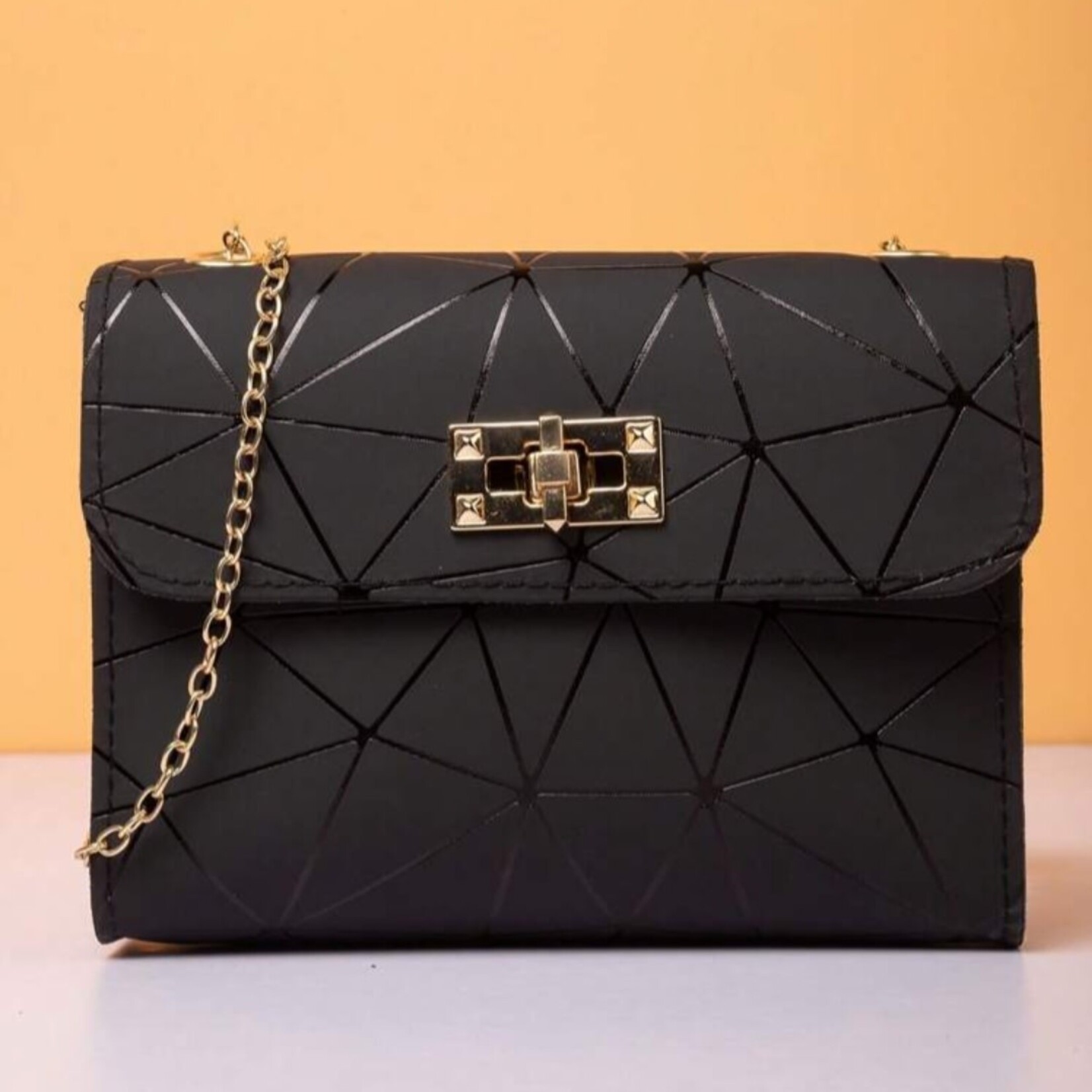 0609  | EIN - Mini Geometric patter flap square bag - black